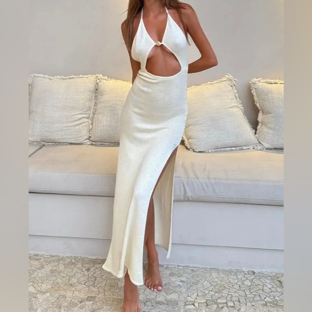 White Cutout Halter Maxi Dress - Elegant Summer Style